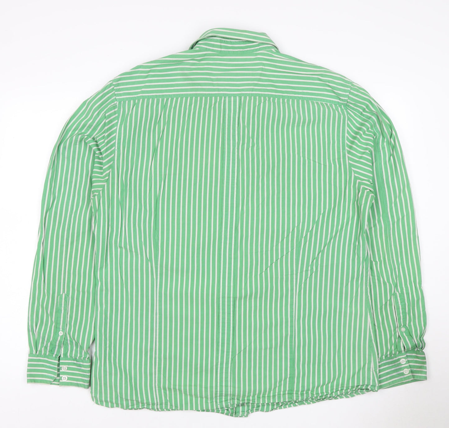 Lime Men Green White Striped Cotton Button-Up Shirt XL Long Sleeve