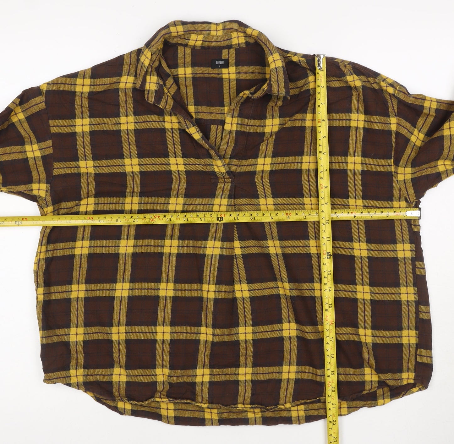 UNIQLO Women’s Brown Yellow Plaid Cotton Flannel Button-Up Shirt Size S