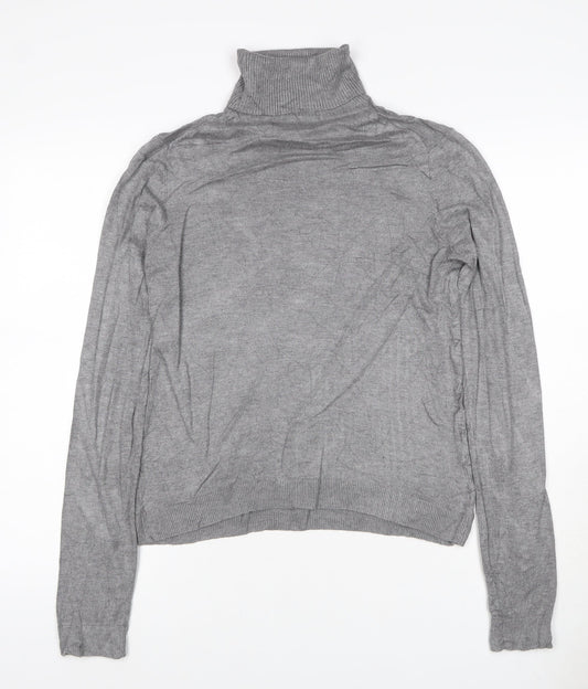 Mango Women Grey UK 10 Roll Neck Fine Knit Long Sleeve Jumper