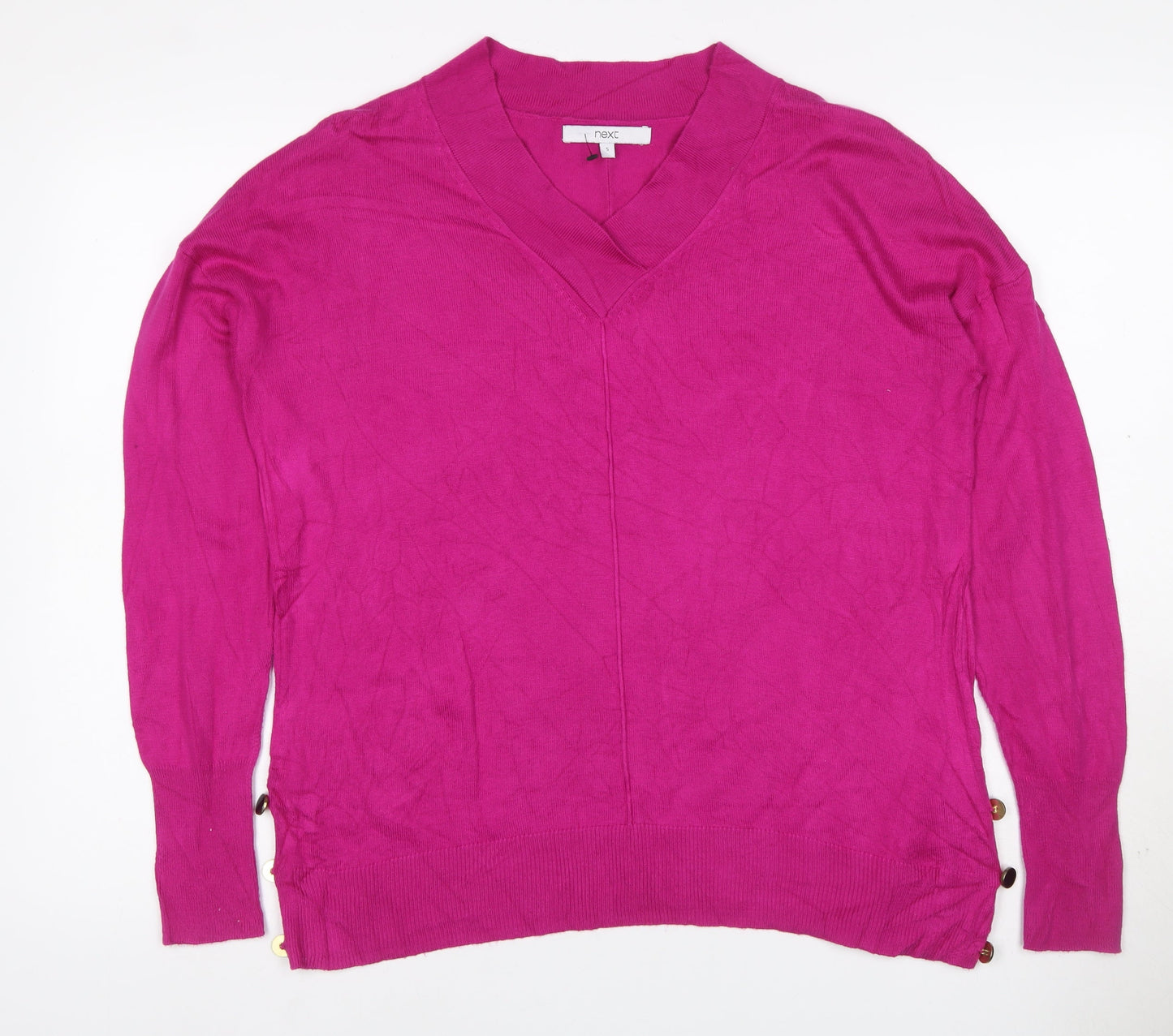 Next Women Pink S V-Neck Long Sleeve Modal Knit Pullover Jumper
