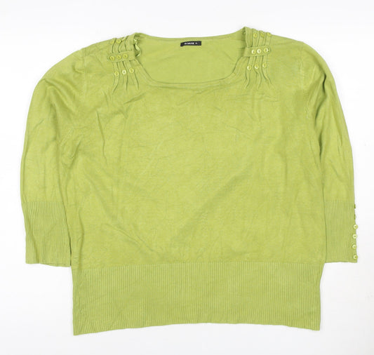 Roman Women Green UK 18 3/4 Sleeve Scoop Neck Button Knit Jumper