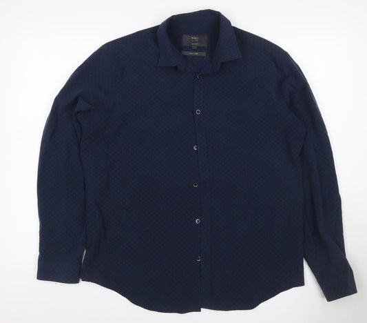 Marks and Spencer Men’s Blue M Regular Geometric Easy Care Shirt