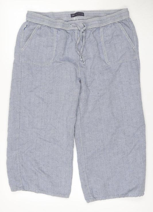 Marks and Spencer Women’s Blue UK 16 Linen Blend Herringbone Trousers