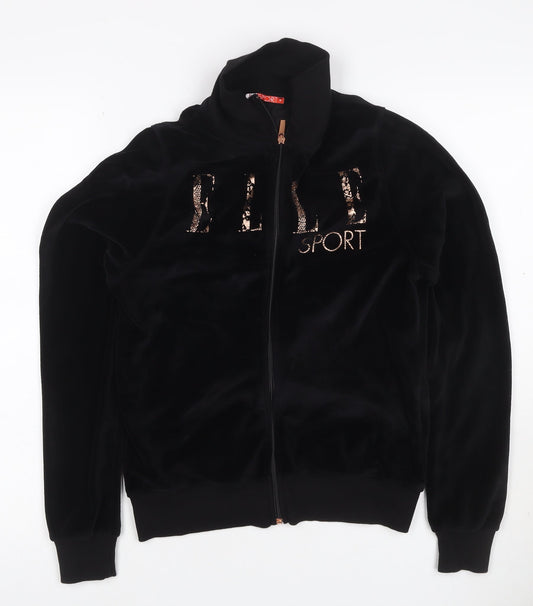 Elle Sport Women's Black UK 12 Velour Full Zip High Neck Sweatshirt