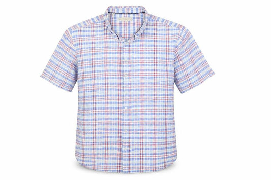 W&B Men’s Multicoloured Plaid Cotton Short Sleeve Button-Up Shirt Size 14