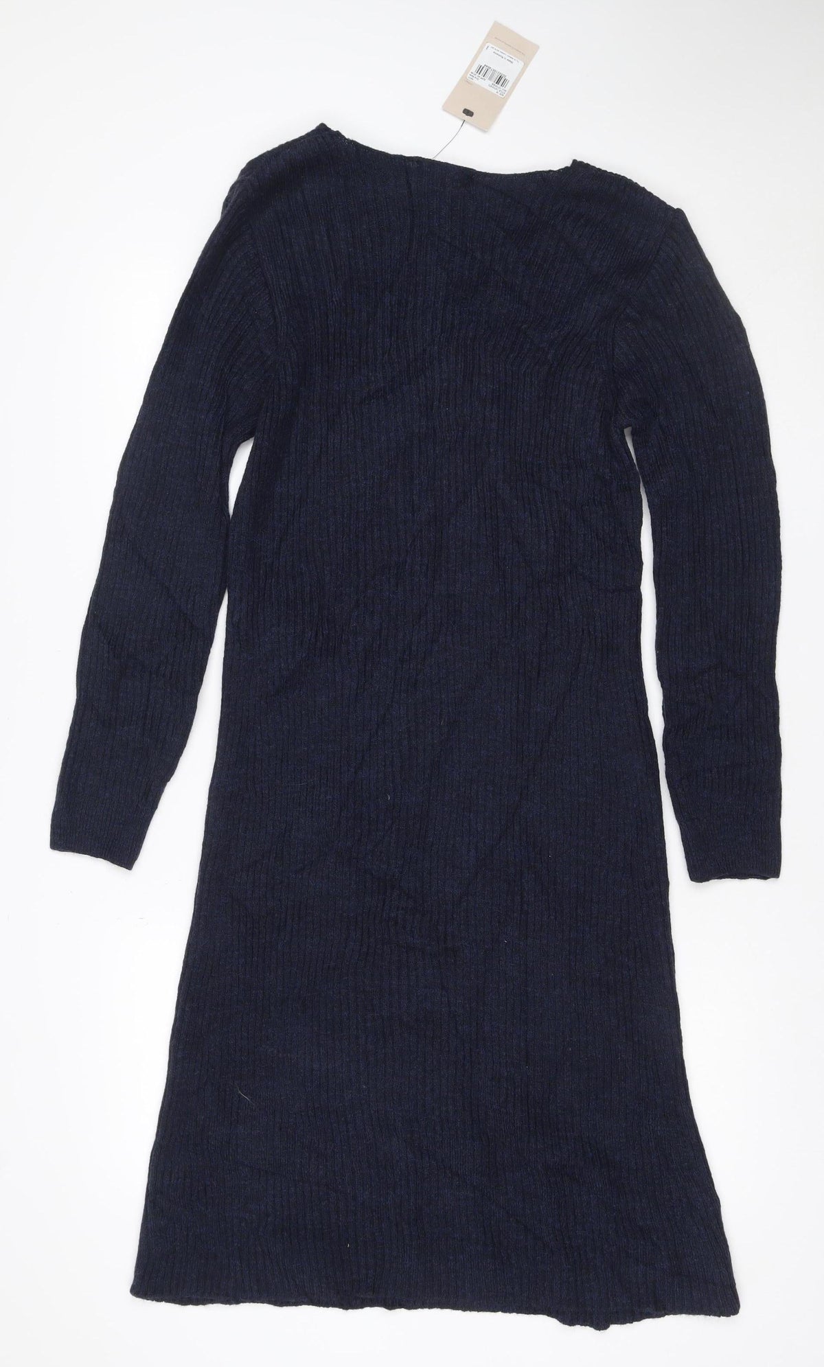 Tu Women Blue Size 16 V-Neck Long Sleeve Ribbed Knit Midi Jumper Dress