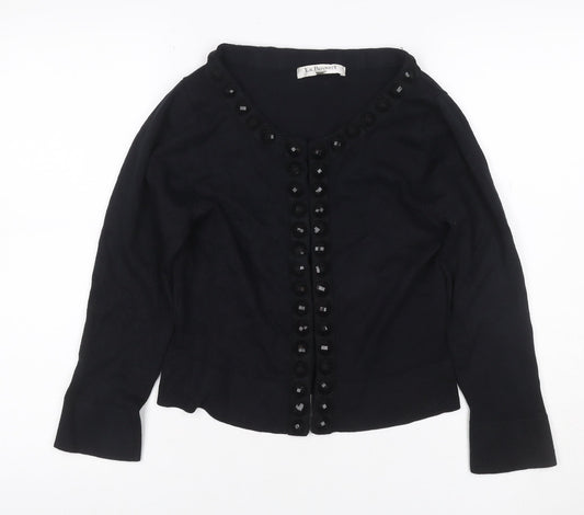 LK Bennett Women Black L Silk Cashmere Button Knit Cardigan