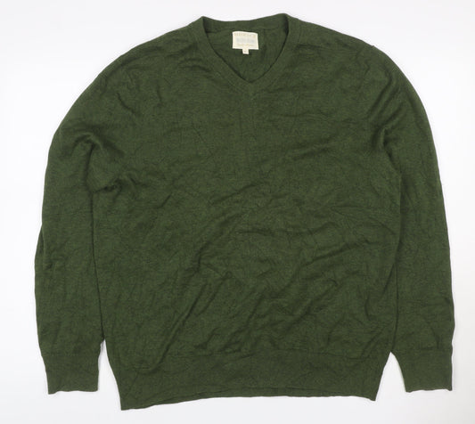 Howick Men’s Green L V-Neck Organic Cotton Knit Pullover Jumper