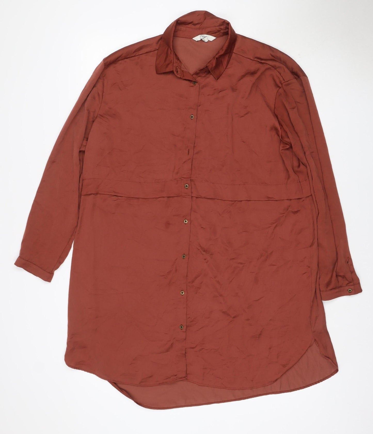 Next Women Brown UK 18 Long Sleeve Collared Shirt Dress