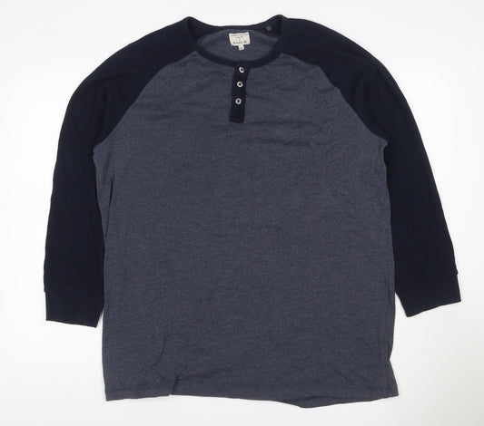 Easy Men’s XXL Grey Navy Colourblock Henley Long Sleeve T-Shirt