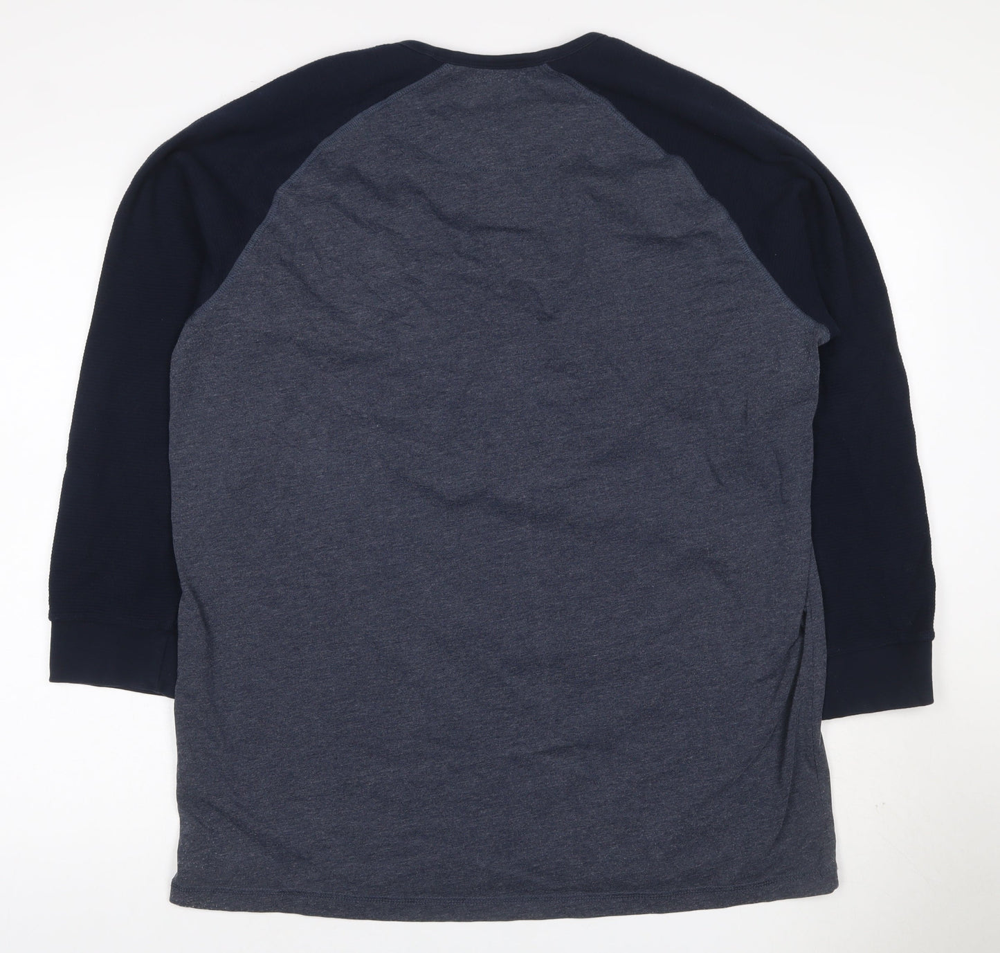 Easy Men’s XXL Grey Navy Colourblock Henley Long Sleeve T-Shirt
