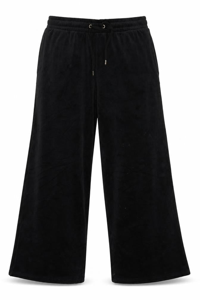 Marks & Spencer Women Black UK 12 Flexifit Wide-Leg Velvet Drawstring Trousers