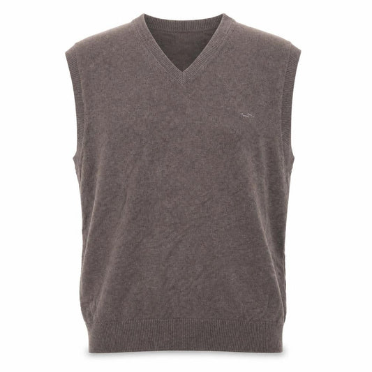 Wolsey Men's Brown M Cotton V-Neck Knit Sleeveless Jumper Vest Logo