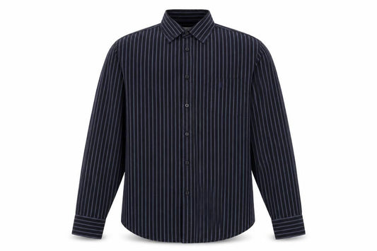Yves Saint Laurent Men Black Blue Striped Cotton Long Sleeve Shirt L