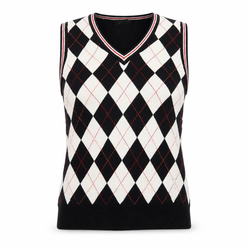 GOLFINO Women’s Multicoloured Argyle Cotton Knit V-Neck Vest UK 16