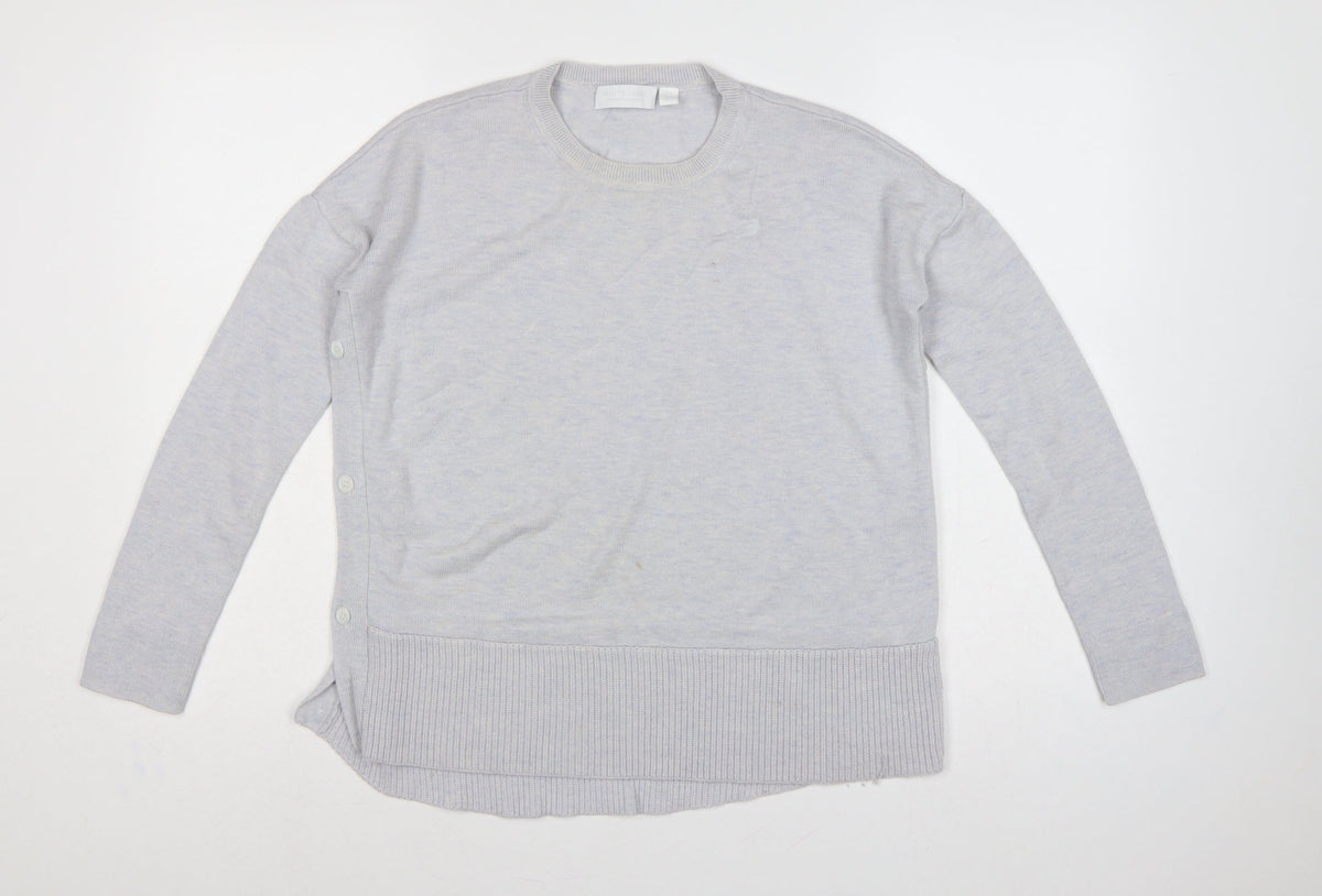 The White Company Women’s Grey UK 6 Crew Neck Side Button Knit Jumper