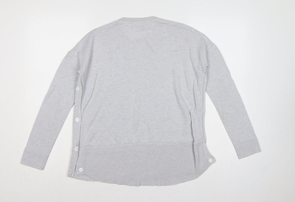 The White Company Women’s Grey UK 6 Crew Neck Side Button Knit Jumper