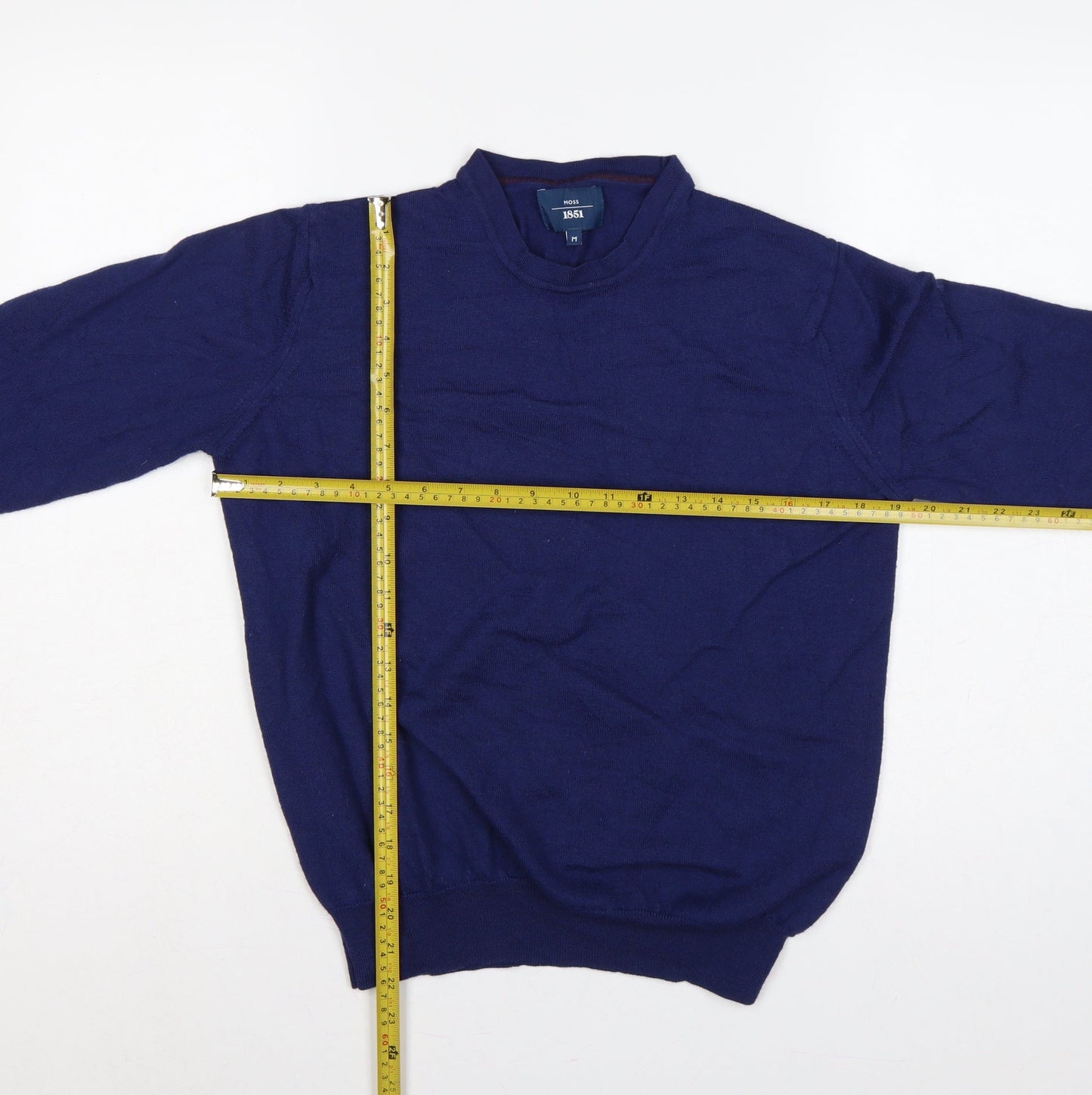 Moss 1851 Men's Blue M Merino Wool Blend Mock Neck Pullover Jumper