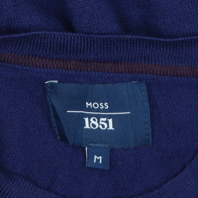 Moss 1851 Men's Blue M Merino Wool Blend Mock Neck Pullover Jumper