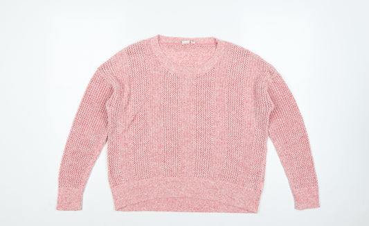 GAP Women Pink L Open Knit Crew Neck Long Sleeve Pullover Jumper