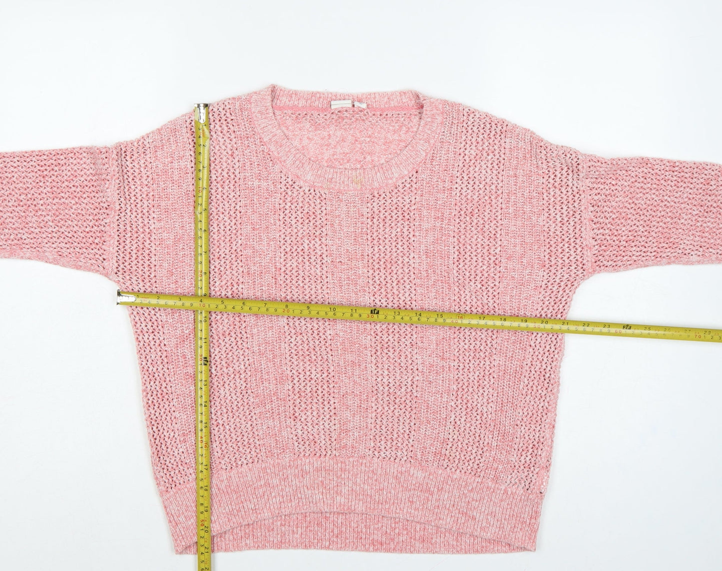 GAP Women Pink L Open Knit Crew Neck Long Sleeve Pullover Jumper