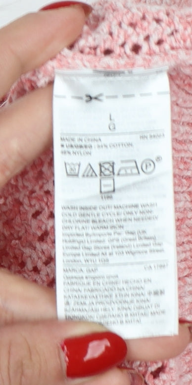 Gap Women Pink L Open Knit Crew Neck Long Sleeve Pullover Jumper