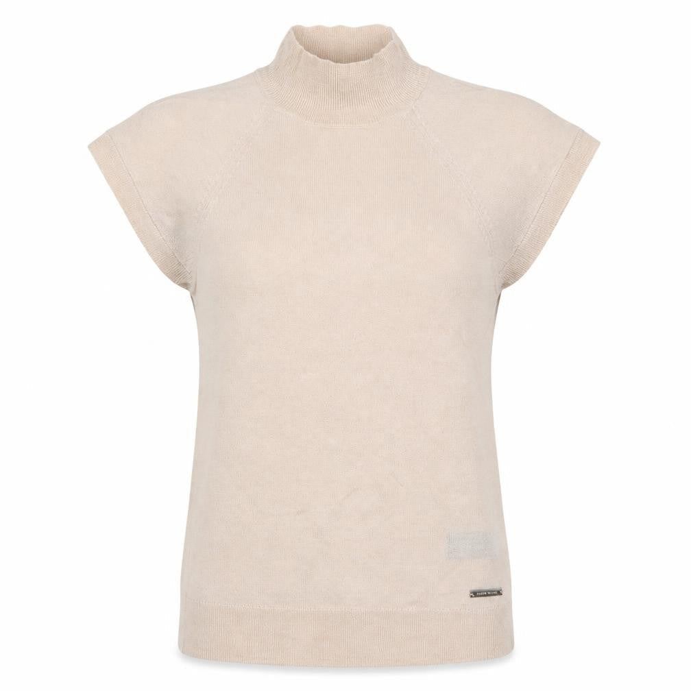 Karen Millen Women Beige S 100% Wool High Neck Sleeveless Tunic Jumper