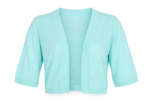 Front view of Principles Women Blue, size 14, Open Knit 3/4 Sleeve Cardigan