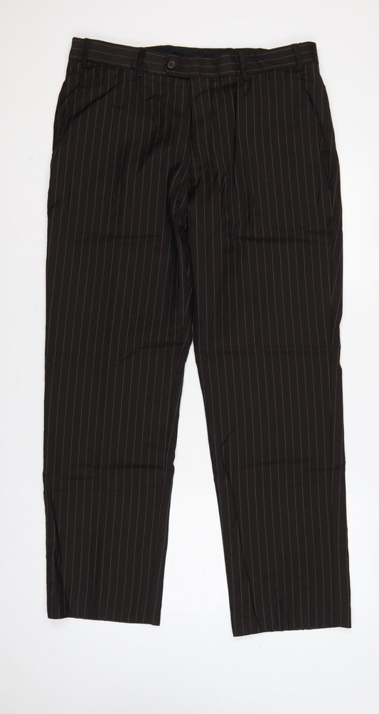 Jeff Banks Men’s Black Pinstripe Wool Pleated Dress Trousers 36 Regular