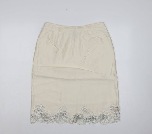 Albert Nipon Women Ivory UK 10 Straight Pencil Beaded Floral Skirt