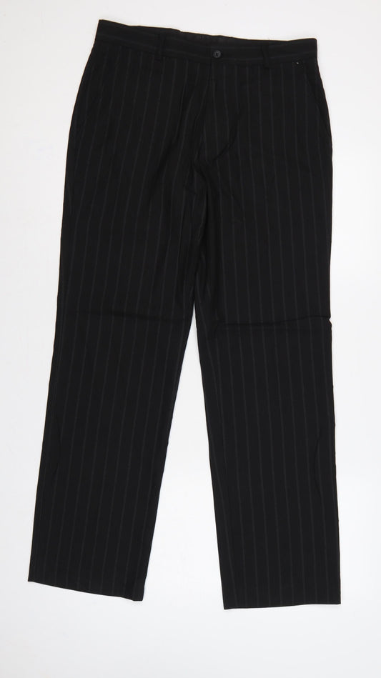 Burton Men Black Pinstripe Dress Trousers W32R Straight Formal