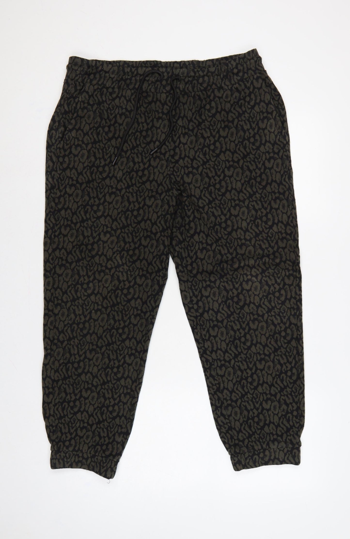 Marks & Spencer Women Black Animal Print Jogger Trousers UK 14 Short