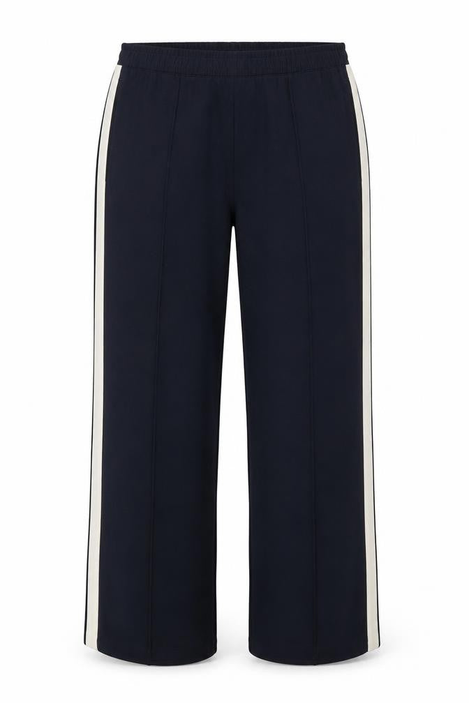 Marks & Spencer Womens Blue UK 14 Wide Leg Elastic Waist Stripe Trousers
