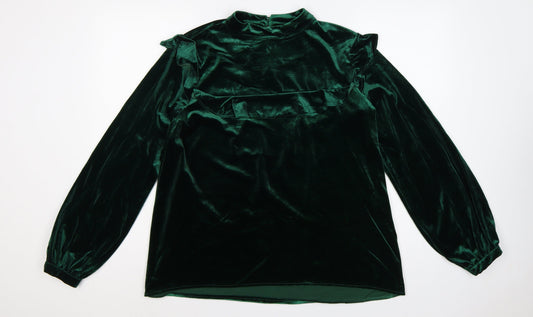 Glamorous Tall Women Green UK 10 Velvet Ruffle Balloon Sleeve Blouse