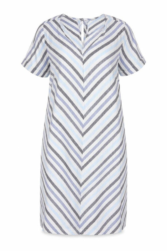 Next Women Multicoloured Stripe Linen Blend Shift Dress UK 14