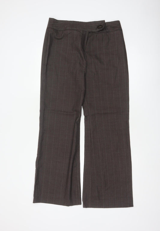 Next Women’s Brown Pure Wool Pinstripe Flared Dress Trousers UK 12 Petite