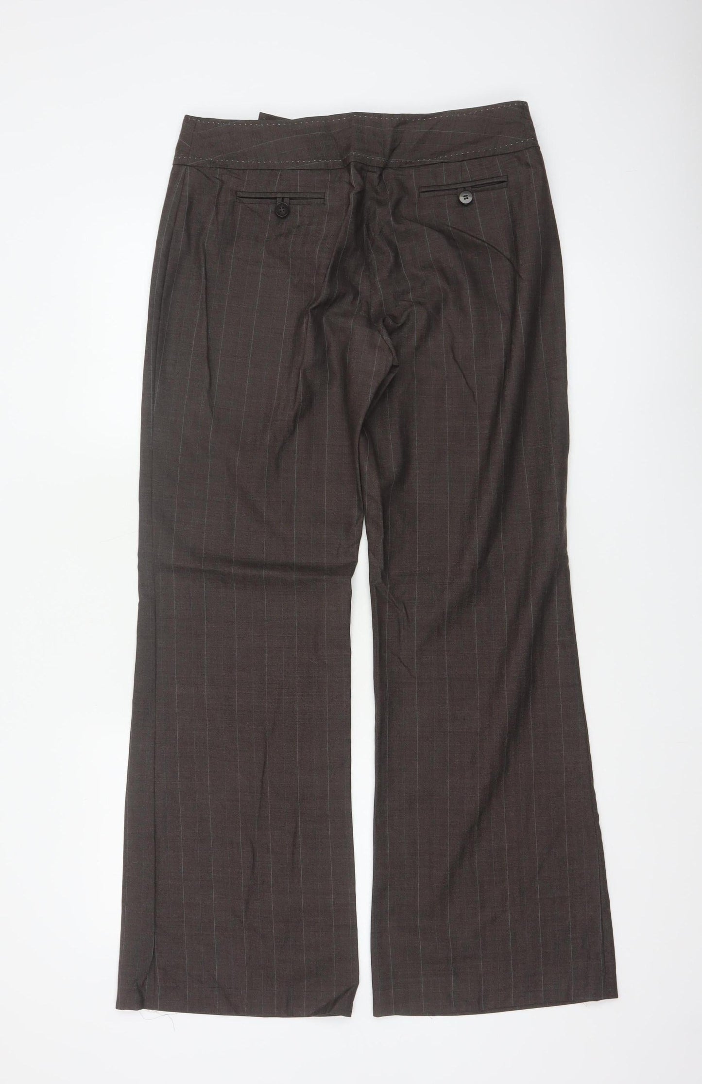 Next Women’s Brown Pure Wool Pinstripe Flared Dress Trousers UK 12 Petite