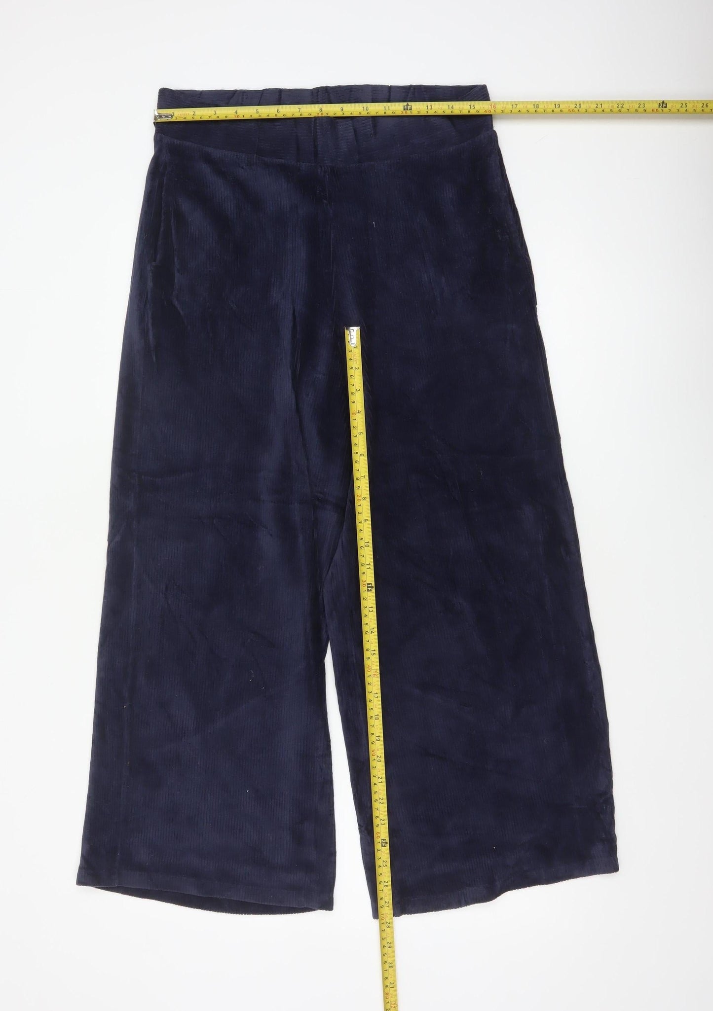 Marks & Spencer Women Blue Corduroy Wide-Leg Trousers UK 14 Regular