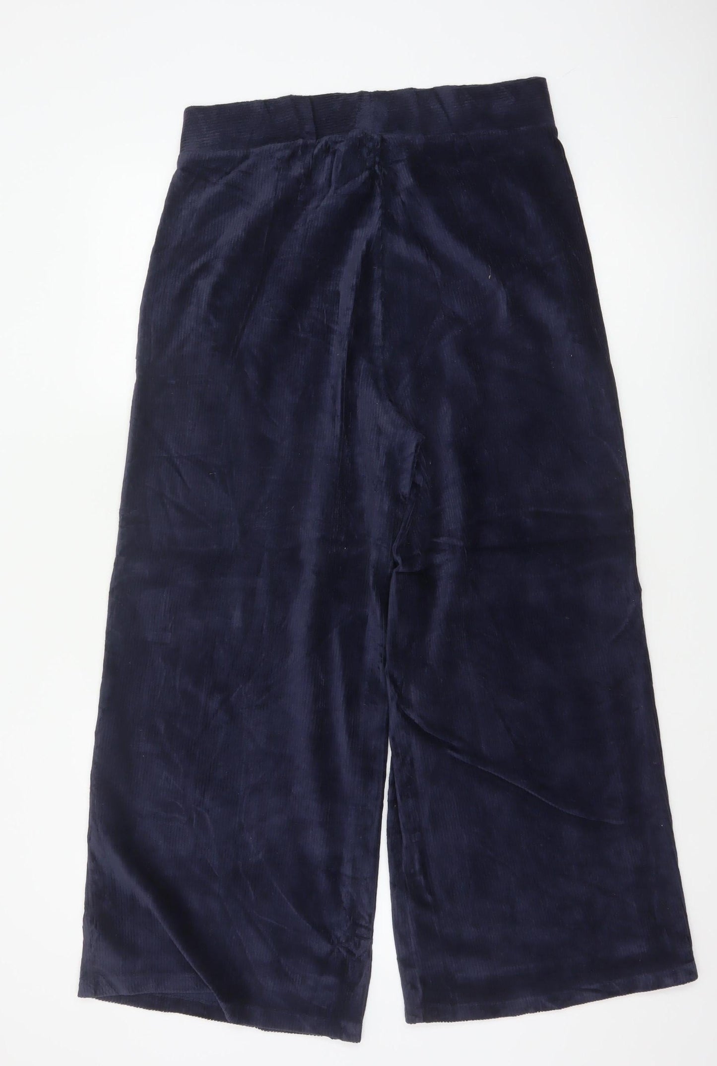 Marks & Spencer Women Blue Corduroy Wide-Leg Trousers UK 14 Regular