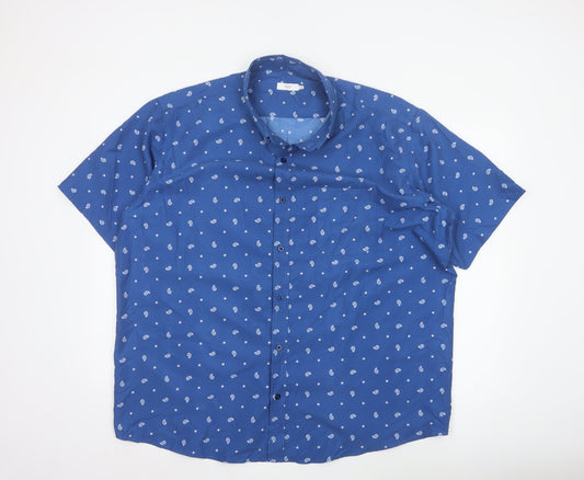 Cotton Traders Men’s Blue 2XL Paisley Print Short Sleeve Button-Up Shirt