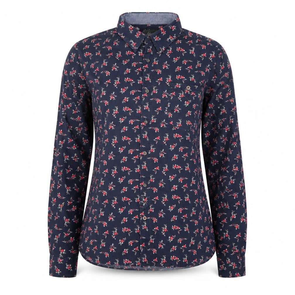 Front view of linea Women’s Blue Floral Cotton Tailored Fit Button-Up Shirt M