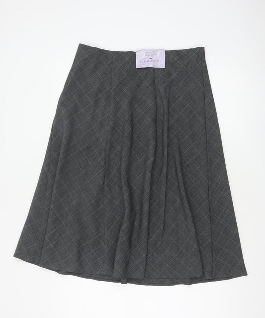 Honor Millburn Women's Grey Check Flare Midi Skirt UK 14 Lined