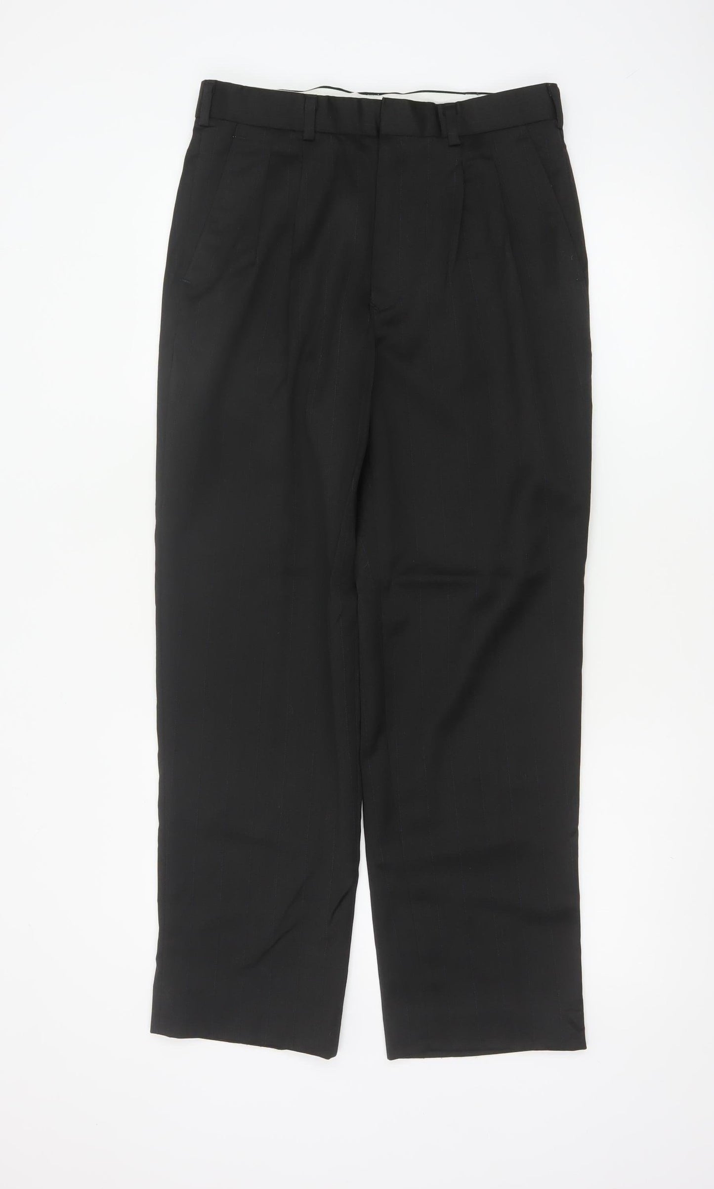 Korres Men Black W31 L39 Wool Blend Pleated Pinstripe Dress Trousers