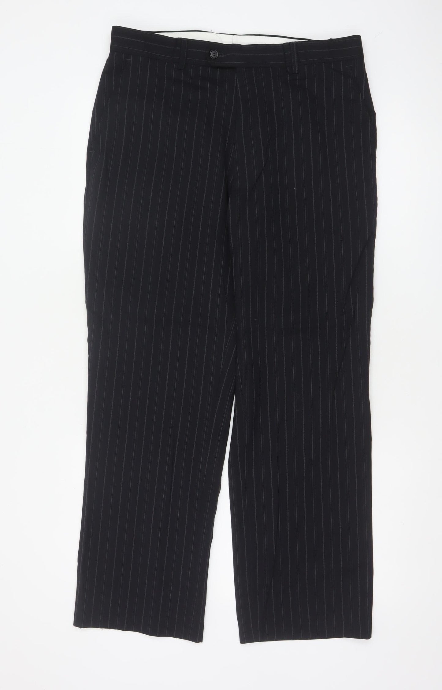 Bhs Mens Navy Pinstripe Wool Blend Dress Trousers 34in 33in Leg