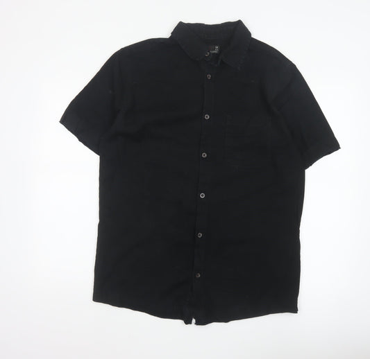 Next SP Men's Black M Short Sleeve Cotton Button-Up Pocket Shirt