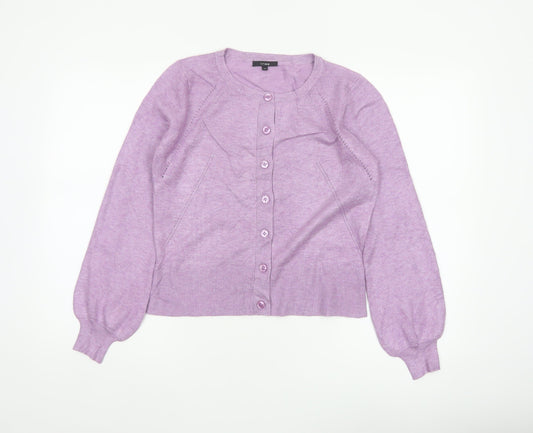 Linea Women Purple M Button Front Balloon Sleeve Knit Cardigan