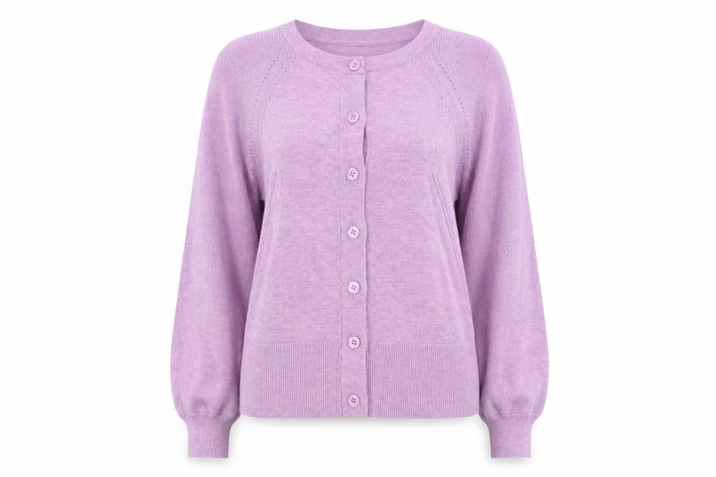 Front view of Linea Women Purple M Button Front Balloon Sleeve Knit Cardigan
