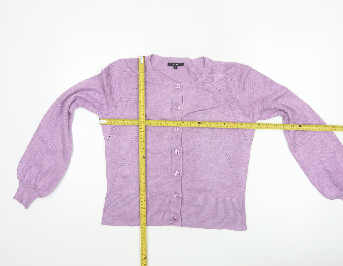 Back view of Linea Women Purple M Button Front Balloon Sleeve Knit Cardigan