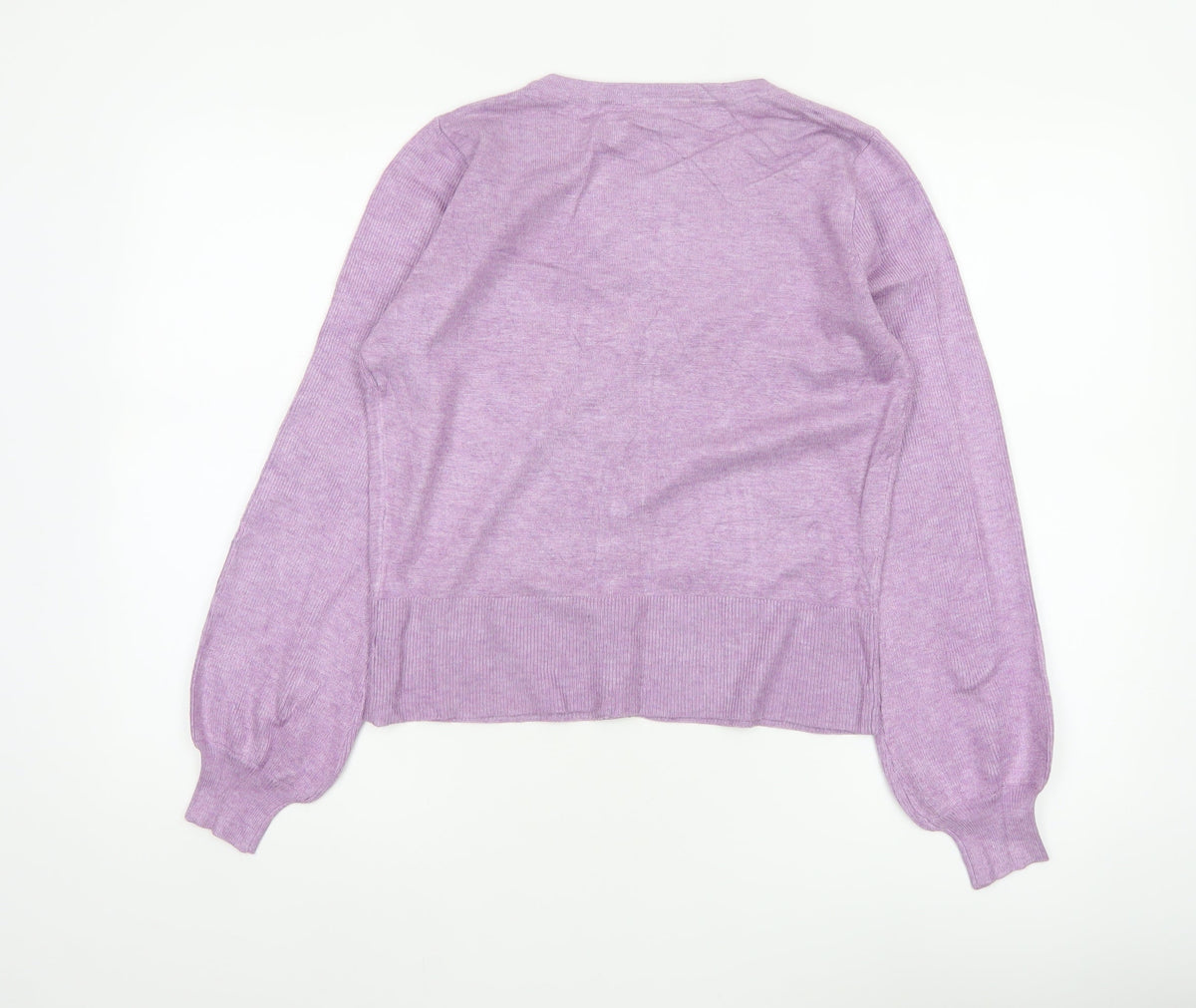 Close-up detail of Linea Women Purple M Button Front Balloon Sleeve Knit Cardigan