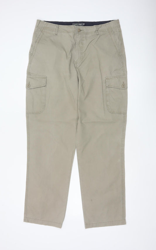 Marks and Spencer Men's Beige 36W 33L Cotton Cargo Trousers Straight